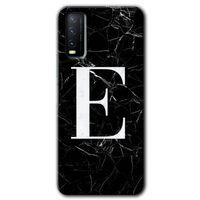 Vivo Y11s Kılıf HD Desen Baskılı Arka Kapak - Siyah Mermer Desenli E Harfi