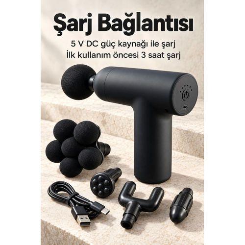 El Tipi Masaj Tabancası Top Başlıklı Siyah Gövde