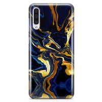 Samsung Galaxy A70 Kılıf Lacivert Kahve Mermer Arka Kapak Koruma Desenli Full Koruyucu