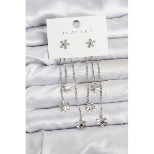 Papatya Model Gümüş Renk Pirinç Sallantılı Kadın Küpe