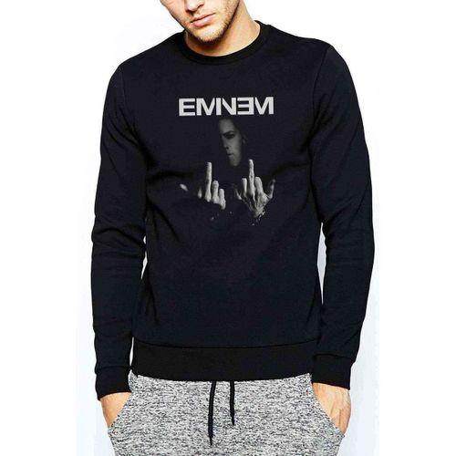 Eminem Middle Finger Baskılı Siyah Erkek Sweatshirt