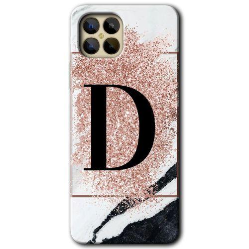 Omix X600 Kılıf HD Desen Baskılı Arka Kapak - Pembe Mermer Desenli D Harfi