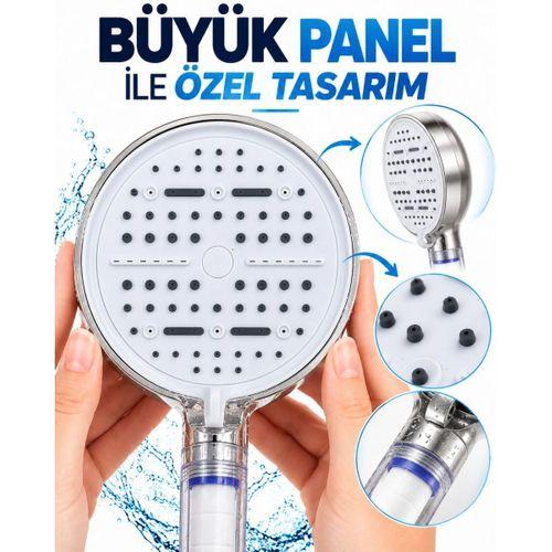 6 Sprey Modlu Filtreli Duş Başlığı Büyük Su Paneli Silikon Nozullu Beyaz Modern Tasarım