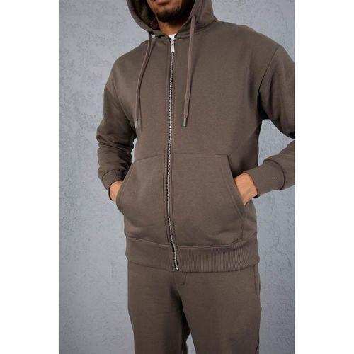 İçi Peluş Üç İplik Kumaş Oversize Fermuarlı Kapüşonlu Sweatshirt - Kapari