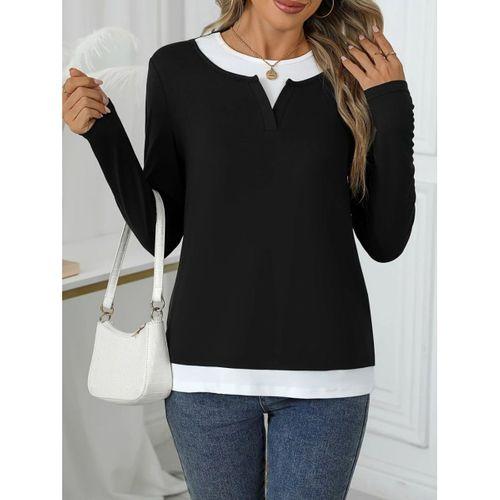 Kadın Uzun Kollu V Yakalı çift Renkli Viskon Iki Iplik Bluz