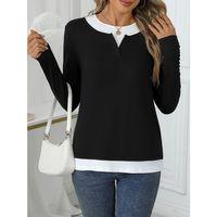Kadın Uzun Kollu V Yakalı çift Renkli Viskon Iki Iplik Bluz