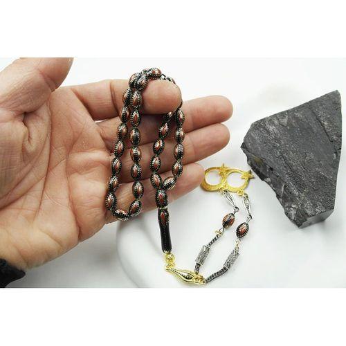 Arpa Model Kırmızı Mine  İşlemeli Pirinç Kafes Tespih