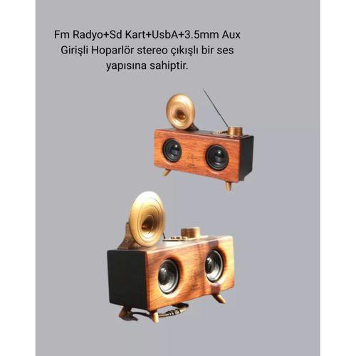 Çift Hoparlörlü Retro Bluetooth Speaker 1800mah Bataryalı Aux Usb Sd Kartlı