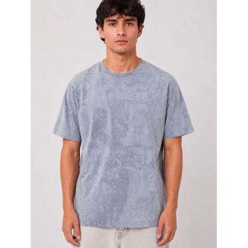 Erkek Yıkamalı Washed Effect Tişört Bisiklet Yaka Sokak Stil Kısa Kol T-Shirt - Gri