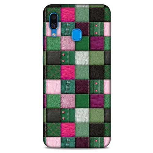 Samsung Galaxy A30 Kılıf Patchwork (34) Slim Armor Kılıf Yeşil Fuşya