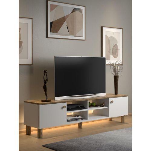 Nora Bohem Ledli Tv Ünitesi 150 Cm 2 Kapaklı 4 Raflı Dolaplı Atlantik Çam / Beyaz