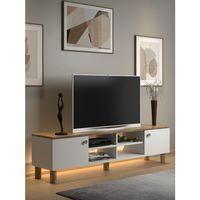 Nora Bohem Ledli Tv Ünitesi 150 Cm 2 Kapaklı 4 Raflı Dolaplı Atlantik Çam / Beyaz