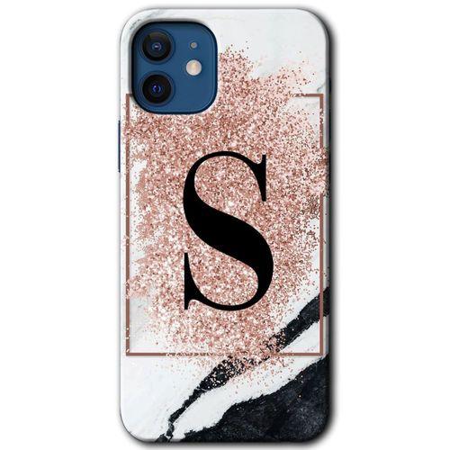 iPhone 12 Kılıf HD Desen Baskılı Arka Kapak - Pembe Mermer Desenli S Harfi + Kırılmaz Cam