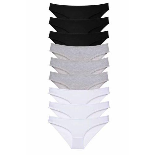9 adet Süper Eko Set Likralı Kadın Slip Külot Siyah Gri Beyaz