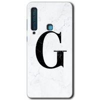 Galaxy A9 2018 Kılıf HD Desen Baskılı Arka Kapak - Beyaz Mermer Desenli G Harfi + Kırılmaz Cam