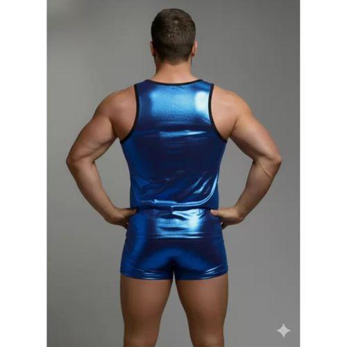 Erkek Mavi Lame Tank Top Boxer Takım