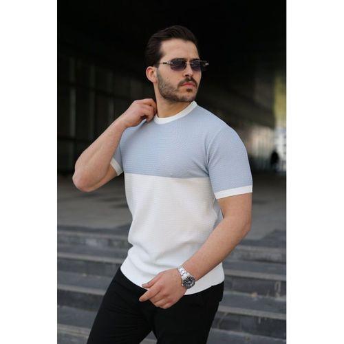 Erkek Renk Bloklu Bisiklet Yaka Kısa Kollu Triko Tişört