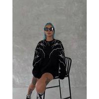 Yıldırım Baskılı Bisiklet Yaka SweatShirt - Siyah