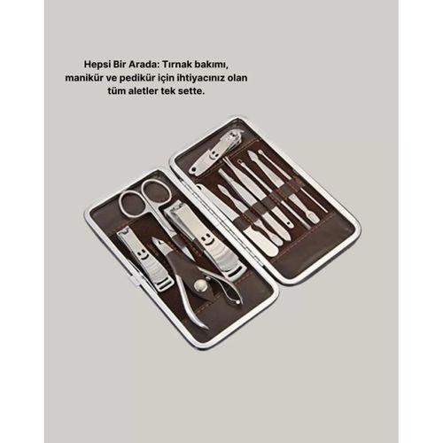 Profesyonel Tırnak Bakım Seti Çelik Aletli Şık Deri Çantalı