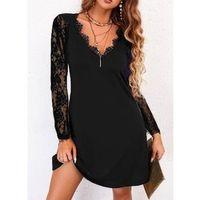 Kadın Uzun Kollu Yaka Ve Kol Dantel Detay Sandy Mini Boy Elbise