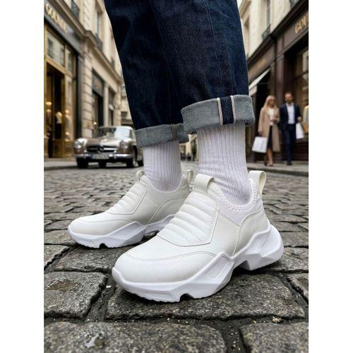 BA0402 Bağcıksız Rahat Yüksek Taban Beyaz Erkek Spor Yarım Bilek Bot