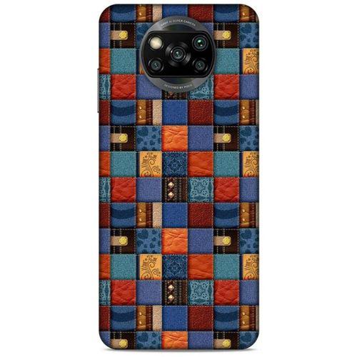 Xiaomi Redmi Poco X3 Kılıf Patchwork (16) Kalın Kılıf Turuncu Mavi