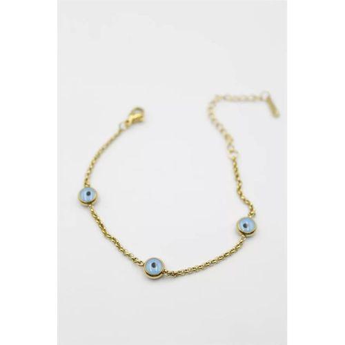 Nazarlı Zincir Çelik Bileklik - Altın