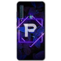 Galaxy A9 2018 Kılıf HD Desen Baskılı Arka Kapak - Dark Neon Yaprak P Harfi + Kırılmaz Cam
