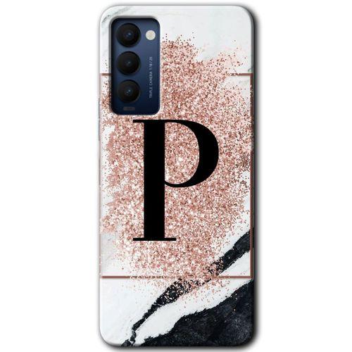 Potkal Hediye Fabrikası Tecno Camon 18P Kılıf HD Desen Baskılı Arka Kapak - Pembe Mermer Desenli P Harfi