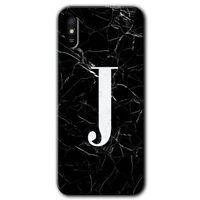 Xiaomi Redmi 9A Kılıf Baskılı Arka Kapak - Siyah Mermer Desenli J Harfi +Tam Ekran Koruyucu