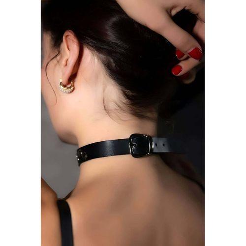 Perçin Detaylı Şık Deri Choker-Tasma