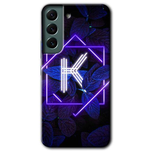 MRCİLETİSİM Samsung Galaxy S22 Plus Kılıf HD Desen Baskılı Arka Kapak + Temperli Cam - Dark Neon Yaprak K Harfi