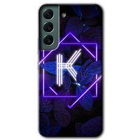 MRCİLETİSİM Samsung Galaxy S22 Plus Kılıf HD Desen Baskılı Arka Kapak + Temperli Cam - Dark Neon Yaprak K Harfi