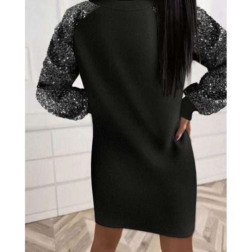 Kadın Uzun Kollu Pulpayetli Bağcıklı Cep Detaylı Mini Viskon Iki Iplik Elbise