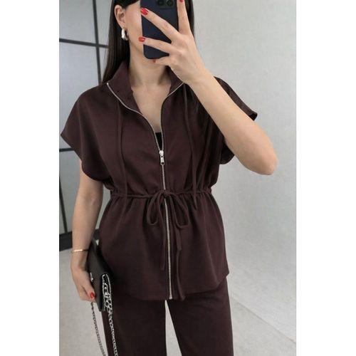 Kadın Yarasa Kol Fermuar Ve Lastikli Bağcık Detay Ceket Pantolon Ikili Takım