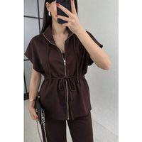 Kadın Yarasa Kol Fermuar Ve Lastikli Bağcık Detay Ceket Pantolon Ikili Takım