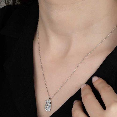Swarovski Taşlı Lucky Life 925 Ayar Gumuss  Kedi Bayan Kolye