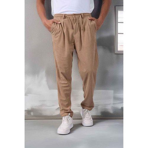 Roy Regular Fit Beli Lastikli Fitilli Kadife Kumaş Fermuarlı Jogger Erkek Pantolon - Bej