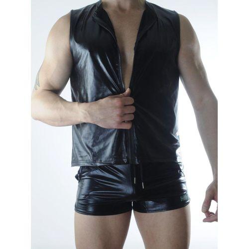 Erkek Siyah Lame Fermuarlı Tank Top Giyim
