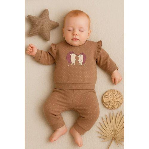 Kirpi Nakışlı % 100 Pamuk 2'li Kız Bebek Takım