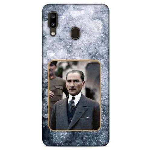 Samsung Galaxy A20 Kılıf Atatürk (32) Soft Silikon Kılıf Gri Buzul