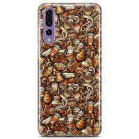 Huawei P20 Pro Kılıf Kahve Dünyası Doodle Arka Kapak Koruma Desenli Full Koruyucu