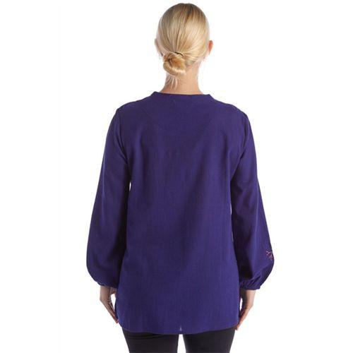 Şile Bezi Uzun Kol Mor Nakış Detaylı V Yaka Yazlık Otantik Bluz