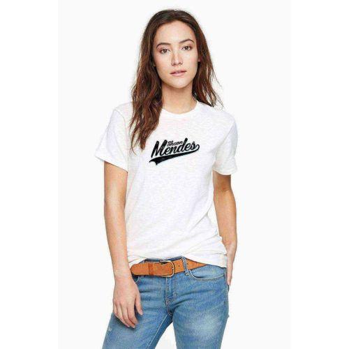 Shawn Mendes Logo Baskılı Beyaz Kadın Tshirt