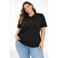 Pike Kumaş Düğmeli Yaka Battal Büyük Beden Günlük Kısa Kol Tişört T-shirt - Siyah