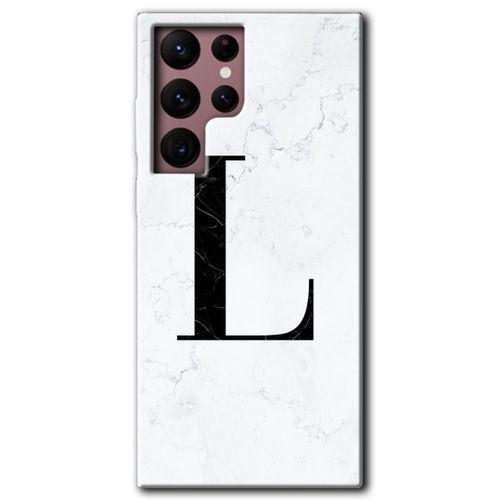 Galaxy S22 Ultra Kılıf HD Desen Baskılı Arka Kapak - Beyaz Mermer Desenli L Harfi