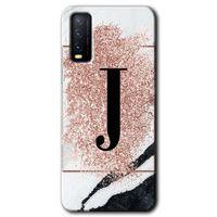 Vivo Y20 HD Baskılı Kılıf + 9D Tam Ekran Koruyucu - Pembe Mermer Desenli J Harfi