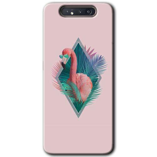 Galaxy A80 Kılıf HD Desen Baskılı Arka Kapak - Flamingo + Kırılmaz Cam