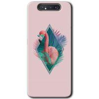 Galaxy A80 Kılıf HD Desen Baskılı Arka Kapak - Flamingo + Kırılmaz Cam