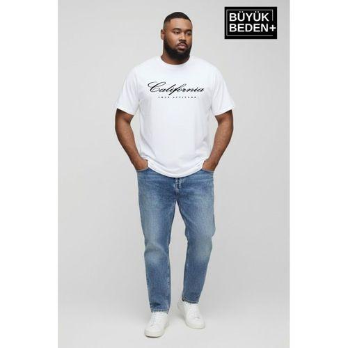Süperlife Erkek Büyük Beden El Yazılı California Baskılı 3xl-6xl Bisiklet Yaka Tshırt SPR26TBS510-07
